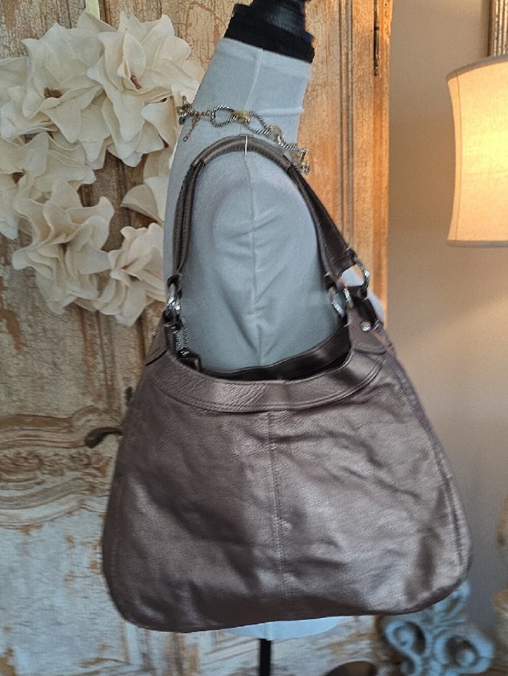 Coach Metallic Bronze/ Gold Leather Shoulder Bag with Silver Hardware - Picture 14 of 14